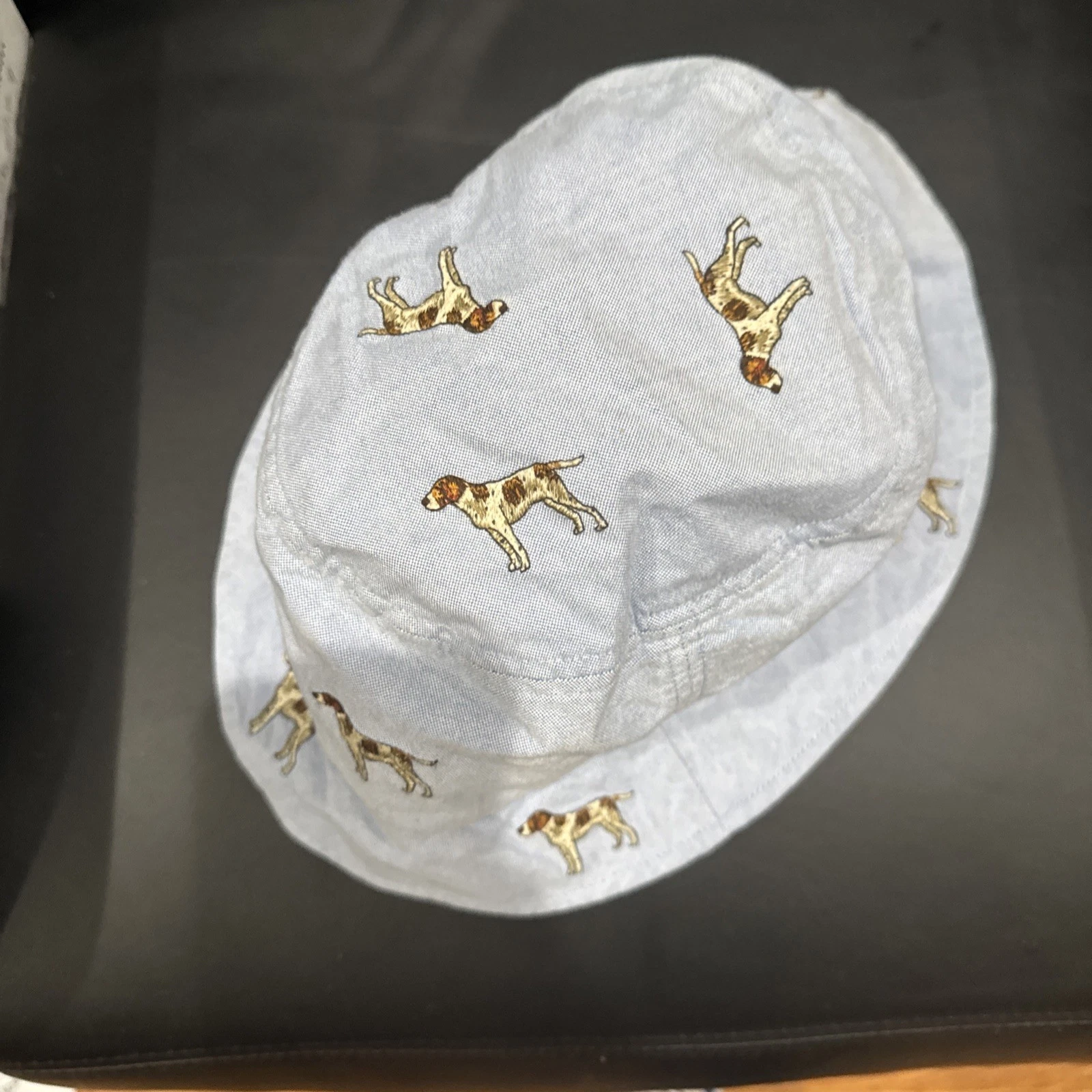 Vintage Ralph Lauren Polo Blue Bucket Hat Dog All-Over Print spaniel S.m