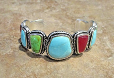 HEAVIER COLORFUL Southwestern Sterling Silver TURQUOISE MULTI-STONE Bracelet