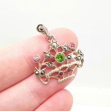 Antique Solid Silver Paste Flower Basket Pendant Necklace Giardinetti French