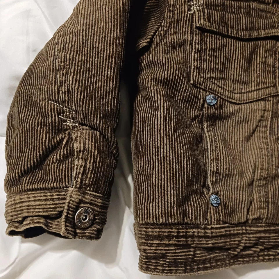 Timberland Cordoroy Winter Coat Size 3T Button Brown Lined - Image 4 of 4
