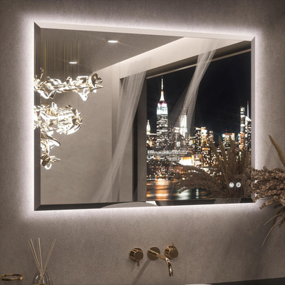 40x30 Inch LED Backlit Bathroom Mirror, Anti-Fog, Dimmable, Beveled Edge