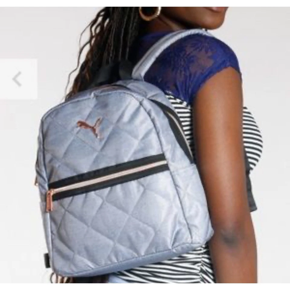 PUMA Orbital Quilted Mini Backpack Black Silver Logo Small Bag Purse Travel - Image 3 of 4