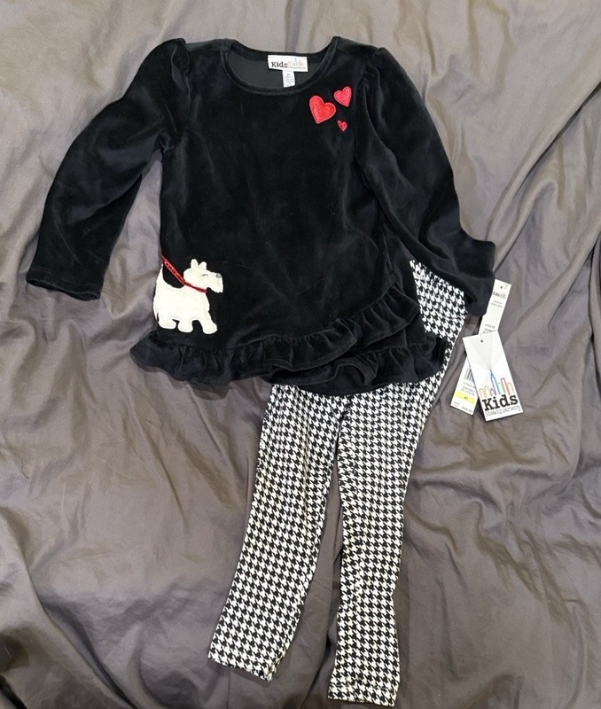 NWT! Kids Headquarters Two Piece Set Velvet Dog  Houndstooth Pants 4T
