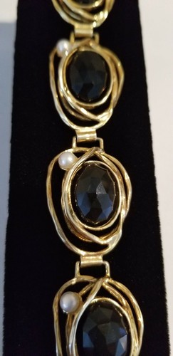 *NEU Atemberaubendes Designer 925 Vermeil Schwarz Onyx Süßwasser Perlen Armband** - Bild 2 von 11