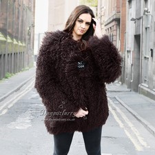 Mongolian Lambskin Coats In Chocolate, Real Lambskin Coat, Winter Coat