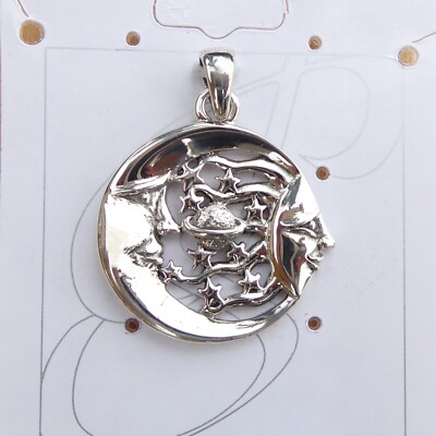 Sun Moon Stars Planet Celestial 925 Sterling Silver Pendant Peter Stone