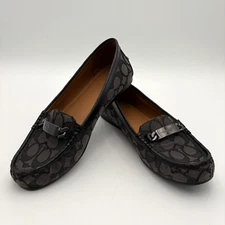 Coach Olive Signature Monogram Loafers Womens US 9B Gray Black Flats Shoes