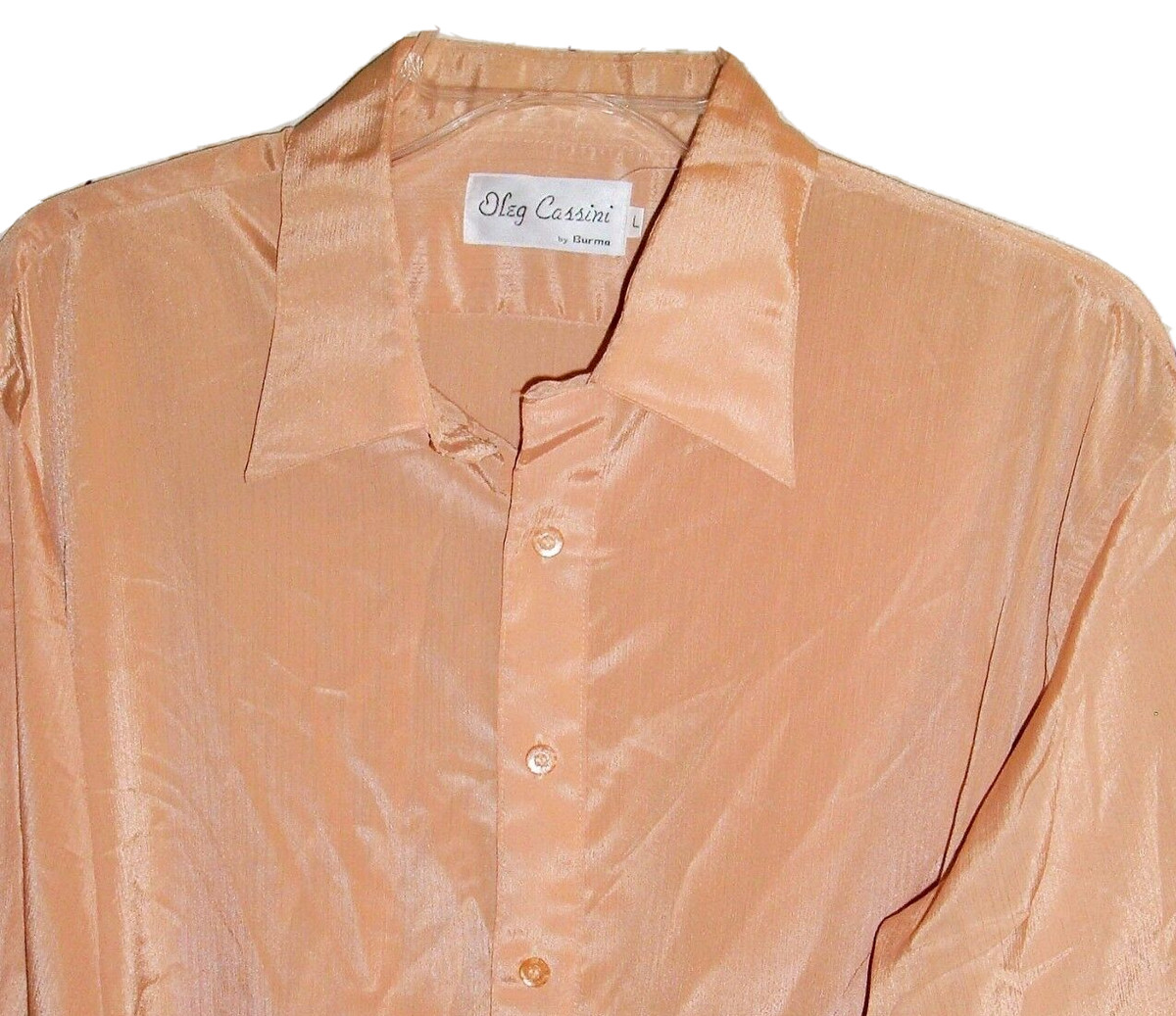 Vintage Shirt 1970's Oleg Cassini By Burma L Tan shimmer Disco Mod Groovy