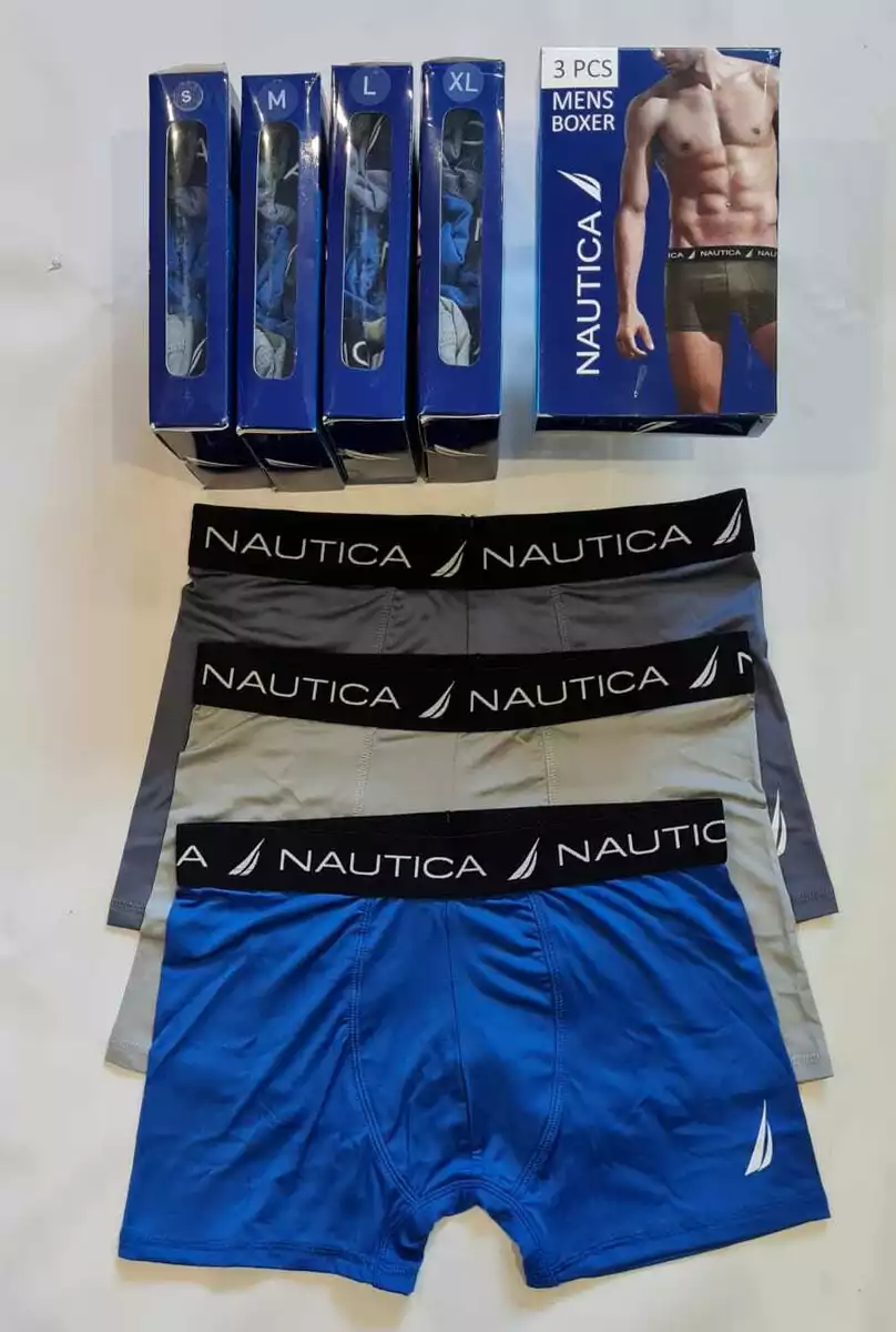 Nautica Boxer de algodón para hombre, 3 unidades, Aero Azul/Mar