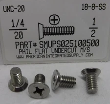 1/4-20x1/2 Undercut Flat Head Phillips Machine Screws Stainless Steel (25)