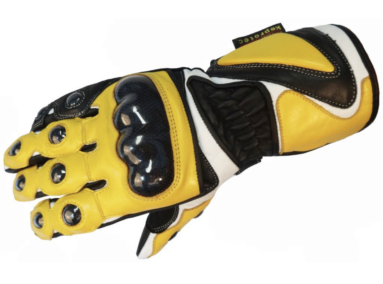 Men's Motorcycle Leather Gloves Knuckle Protection Yellow