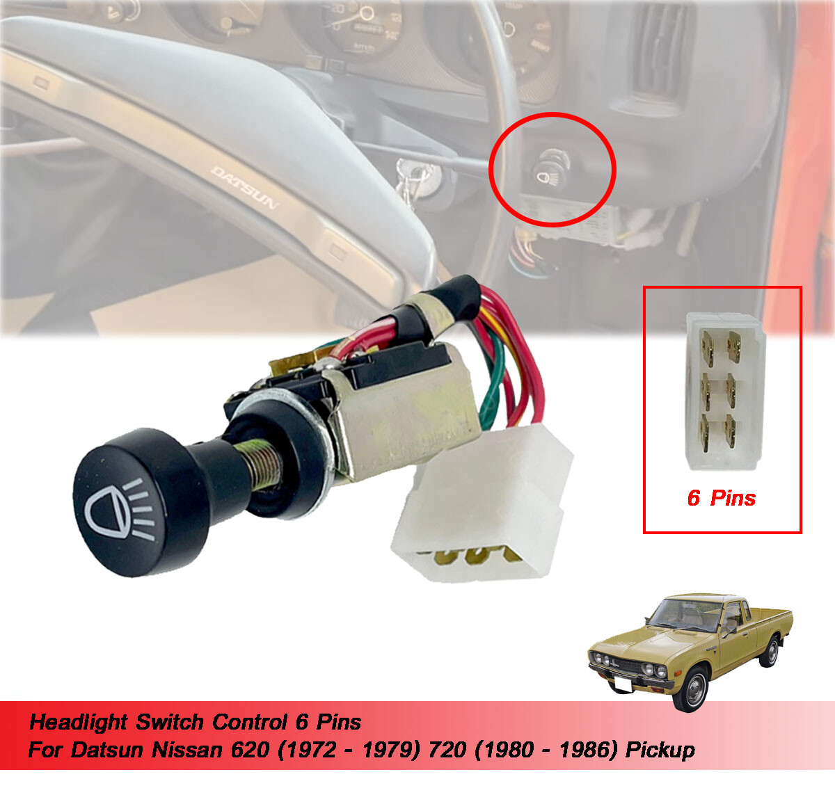 Headlight Switch Control Knob 6 Pins Fit Datsun Nissan 620 720