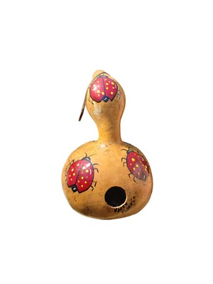 Vintage Hand painted Gourd Ladybug Bird house Sealed & Signed Hanging Never Used