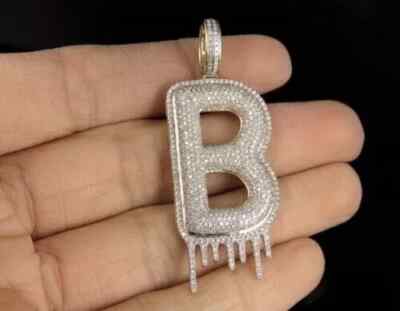 2Ct Lab Created Diamond Round Letter ''B'' Pendant 14K Yellow Gold Silver Plated