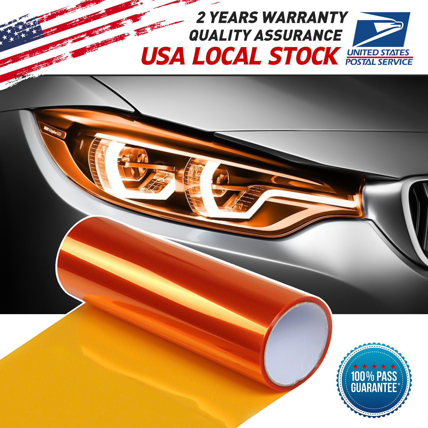 Headlight Tint Fog Lights Tail light Vinyl Film SelfAdhesive Uncut  Amber orange