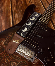 Vtar Handmade Psychedelic Black Moon Vegan Leather Guitar Strap
