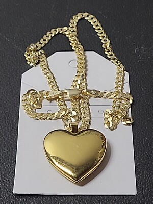 Sterling Silber 14k Gold Platte Herz Medaillon Anhänger auf 18 in 4 mm Italienisch Kubanisch