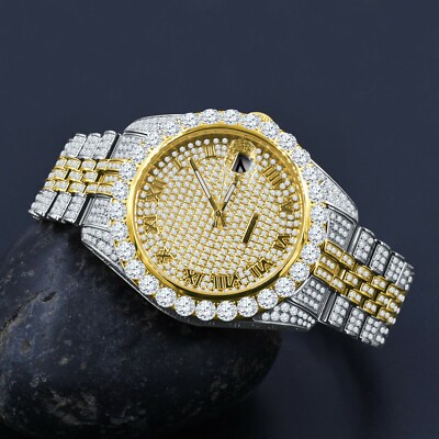 Full Stainless Steel Yellow 2 Tone Gold Solitaire Dial Roman Face JoeRodeo Watch