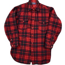 Vintage Pendleton plaid wool button front flannel. Made in the USA. 1960s. Small