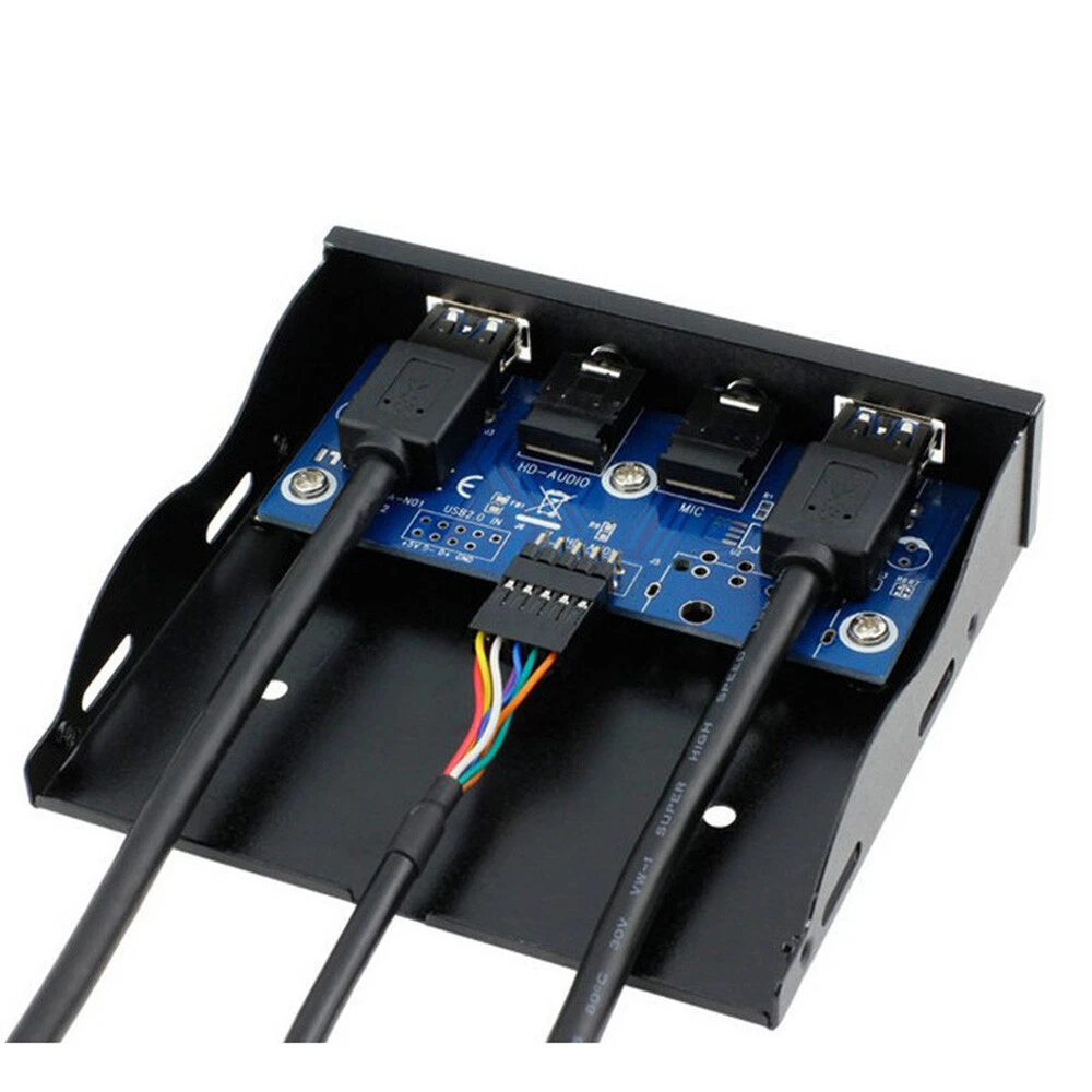 USB 3.0 2-Port 3.5 Inch Metal Front Panel USB Hub with 1 HD Audio Outpu