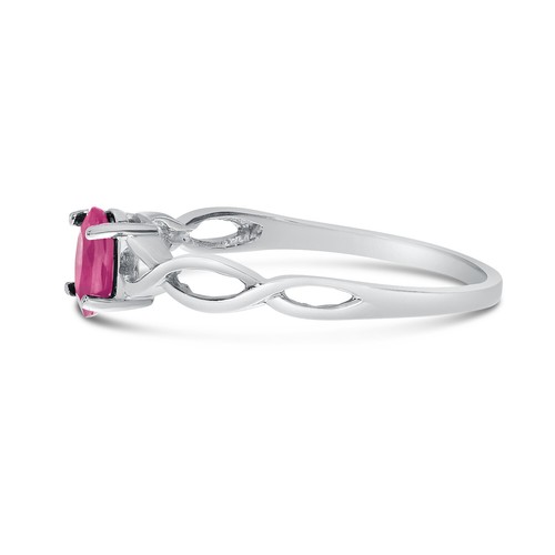 14k White Gold Oval Pink Topaz Ring - Picture 4 of 6