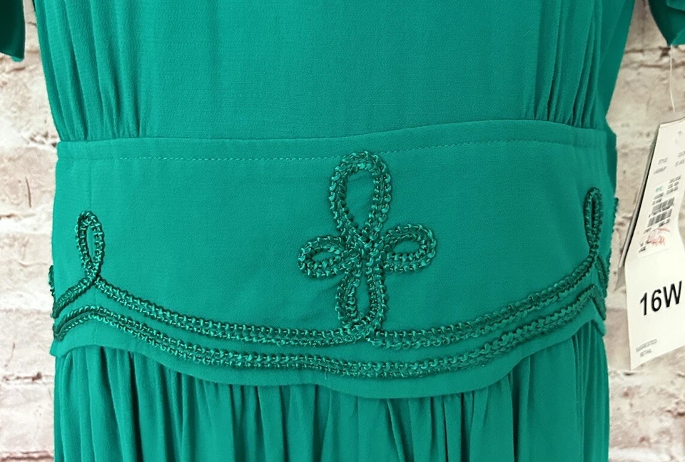 Vestido KSL Karin Stevens Mujer 16W Alto Maxi Jade Secretaria Años 90 Hombro Grande NUEVO Foto 4 de 4