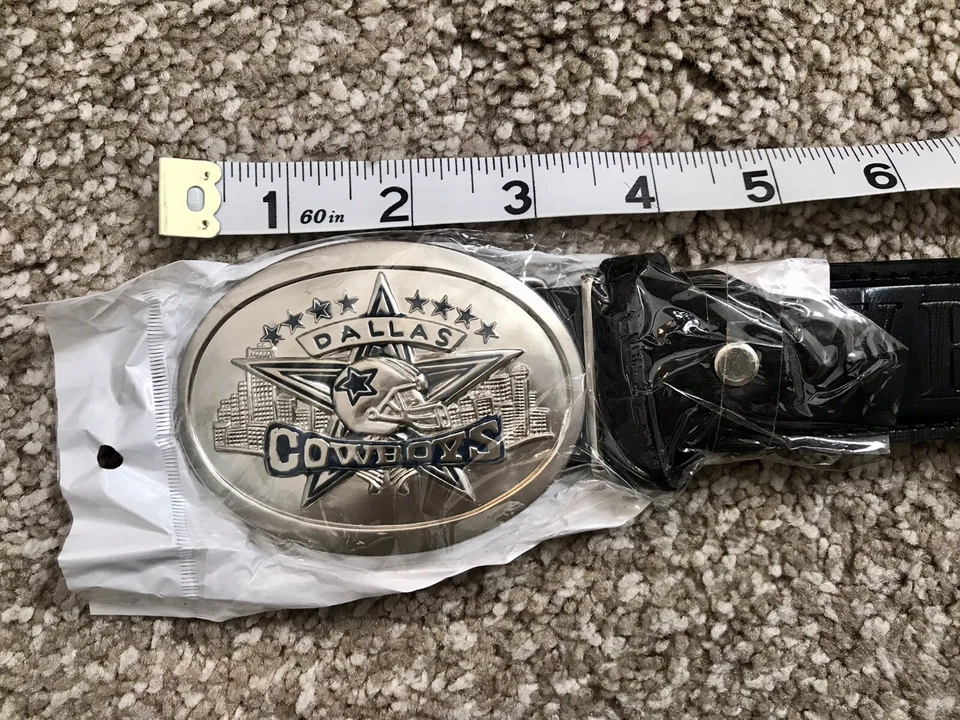 Dallas Cowboys NFL Fútbol Negro Cuero Genuino Cinturón L Foto 4 de 4