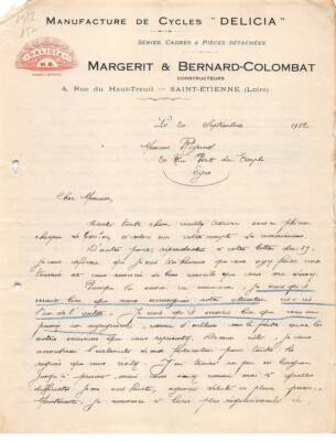 Invoice AM20758 Saint Etienne 1922 Margerit & Bernard-Colombat Constructors C