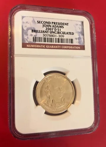 2007-D NGC Brilliant Uncirculated John Adams Presidental Dollar SECOND PRESIDENT