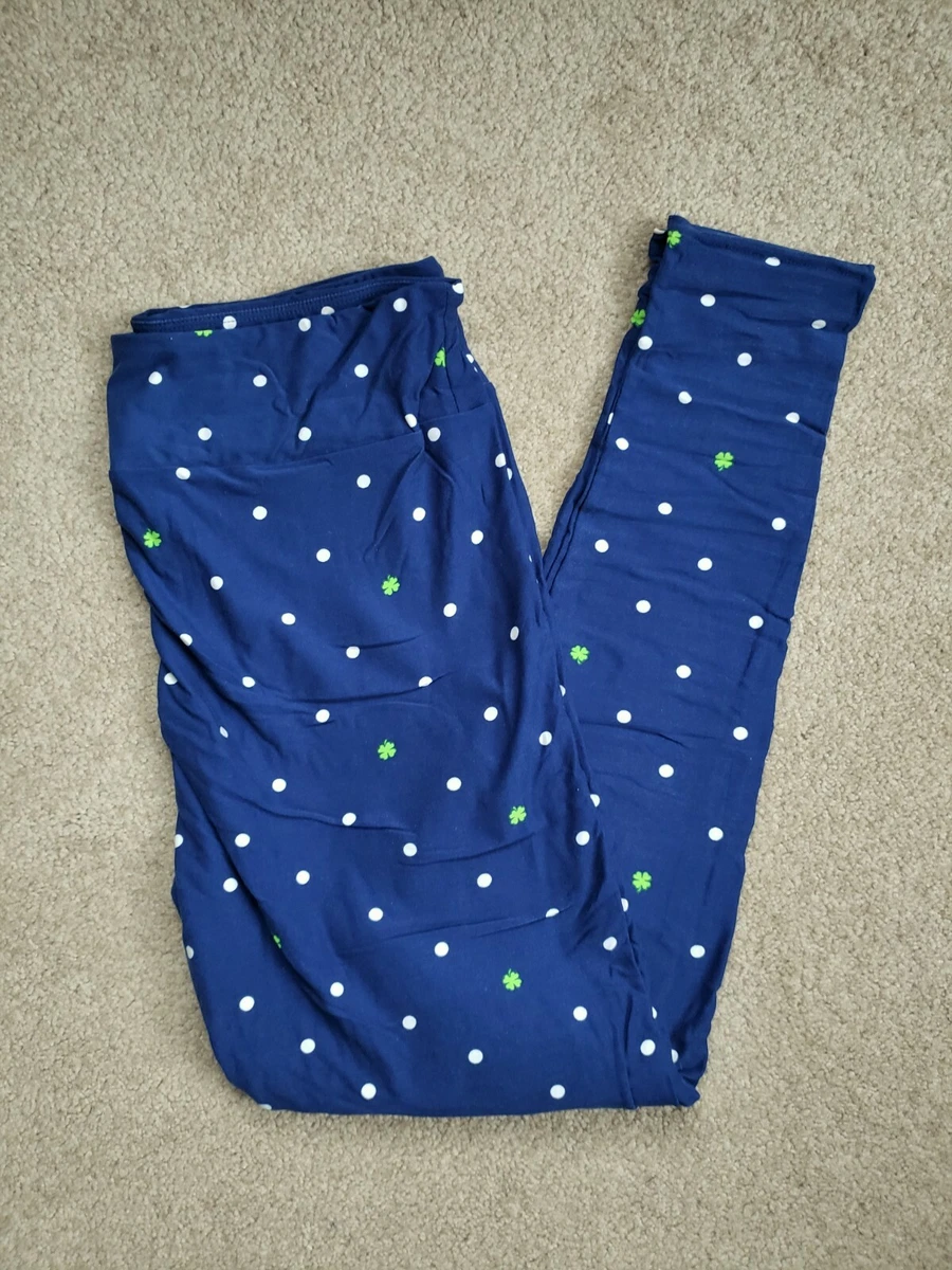 Lularoe TC leggings shamrocks St. Patrick's Day green blue white polka dot