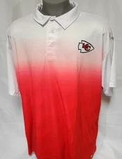 Mens NFL Fanatics Kansas City Chiefs Ombre Polo B&T White Red Poly Shirt