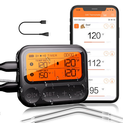 Digital Meat Thermometer for Grilling and Smoking, Wireless Bluetooth Meat Therm