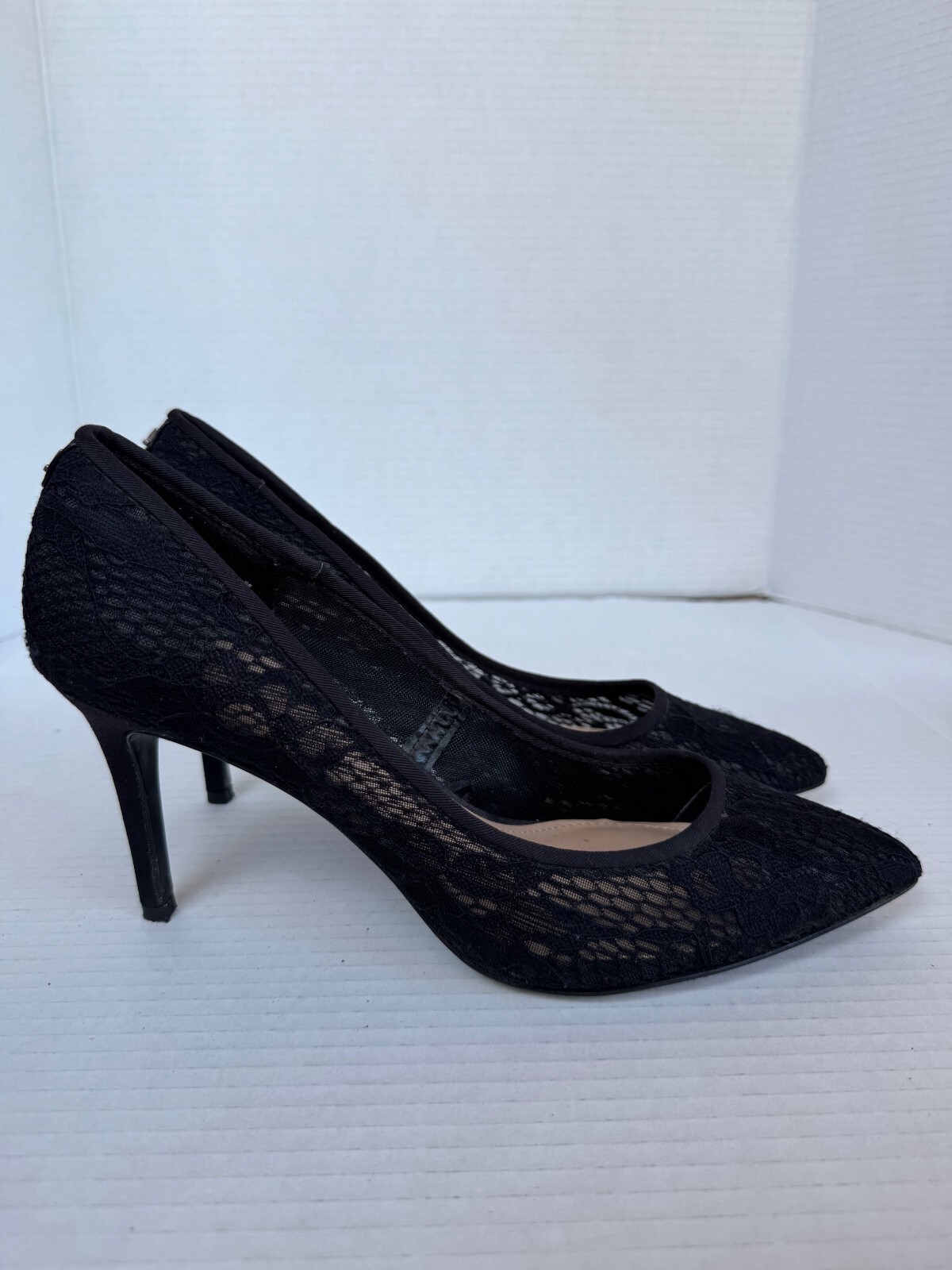 Auth KARL LAGERFELD Women's Black Lace ROXANA High Heels Size 9