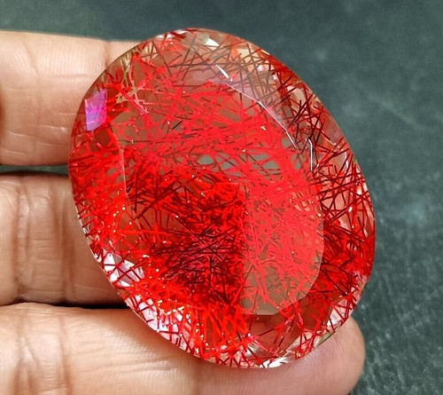 Certified 175.00 Ct Oval Cut Natural Red Rutilated Quartz Loose Best Gemstone - Picture 4 of 8