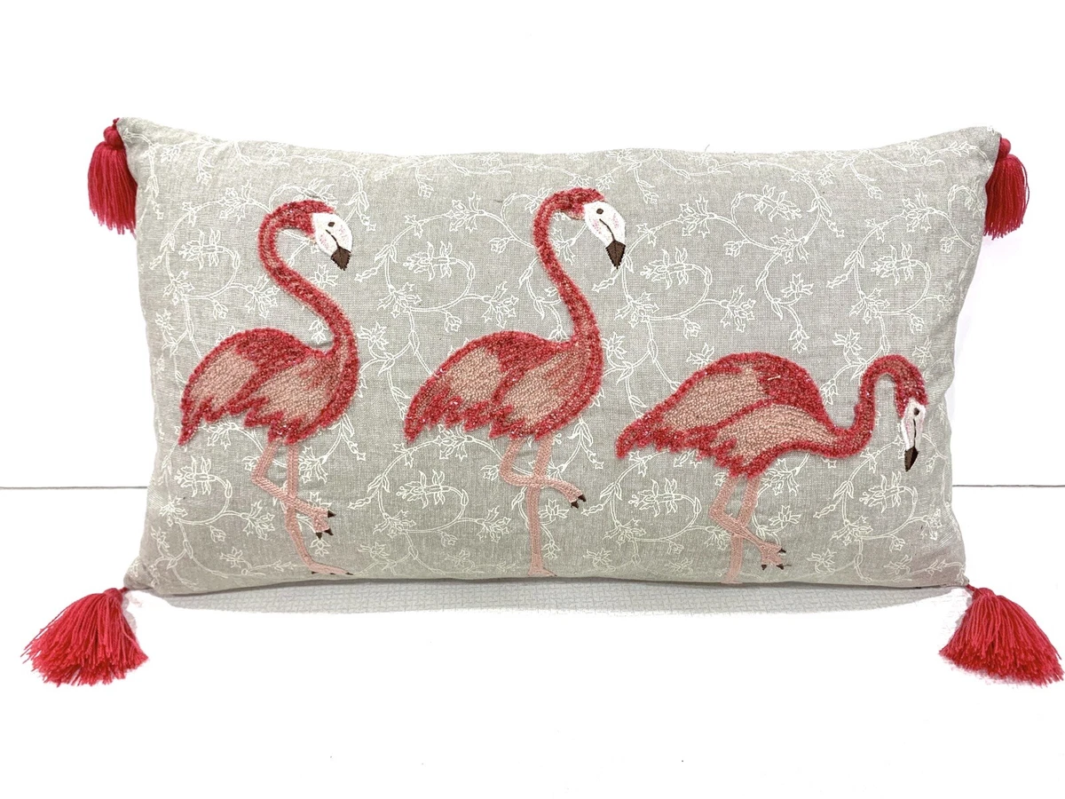 Embroidered flamingo pillow clearance