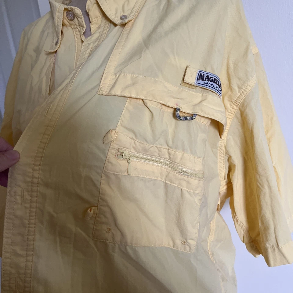 Magellan Button Down Fishing Shirt Mens Large SS Vented Yellow Pockets Cotton - Image 2 of 4