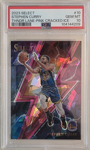 2023 Panini Select Stephen Curry Thunder Lane Pink Cracked Ice /99 #10 PSA 10