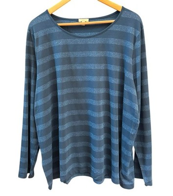 NWT Talbots Plus Size 3X Blue Striped Metallic Shimmer Long Sleeve Top Casual