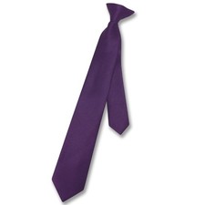 Vesuvio Napoli Boys CLIP-ON NeckTie Solid EGGPLANT PURPLE Color Youth Neck Tie