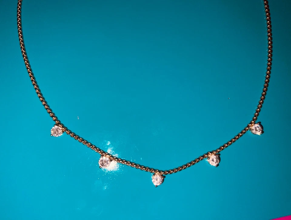 melinda maria “i am worthy” gold box chain necklace with 5 simulated diamonds - Image 3 of 4