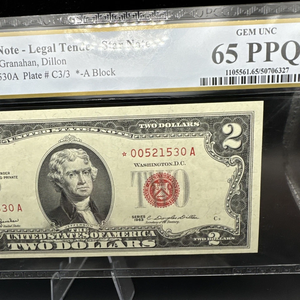 1963 $2 Legal Tender FR#1513* PCGS 65 Gem PPQ 2 Consecutive - Image 3 of 4