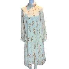 La Esha Couture Floral Plisse Pleated Maxi Dress Cream Medium Large