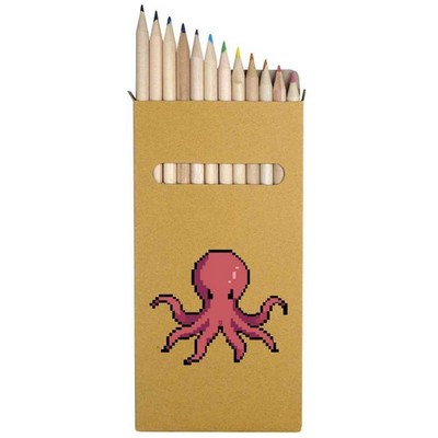 12 x 'Retro Game Style Octopus' Long Colour Pencils (PE00089227)