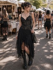 Victoria s Secret Black Sheer Lace Corset Bustier Cami Top 34B WhimsiGoth Coquet