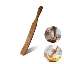 Skinny Wooden Spurtle Spatula for Sourdough Starter, Baking 11 Inches, Brown