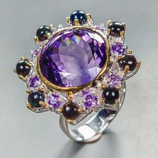Handmade 17 ct Natural Amethyst Ring 925 Sterling Silver Size 7 /R449322