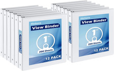 3 Ring Binder 1 Inch White Binder, 12 Pack 1 Inch Binders, Clear View Binder wit