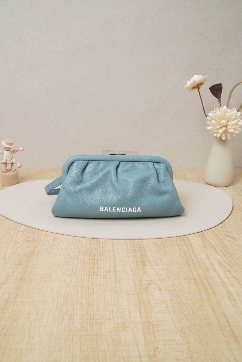 BALENCIAGA Cloud XS logo cloud Bag Pouch Haze Blue Calfskin ebayAG