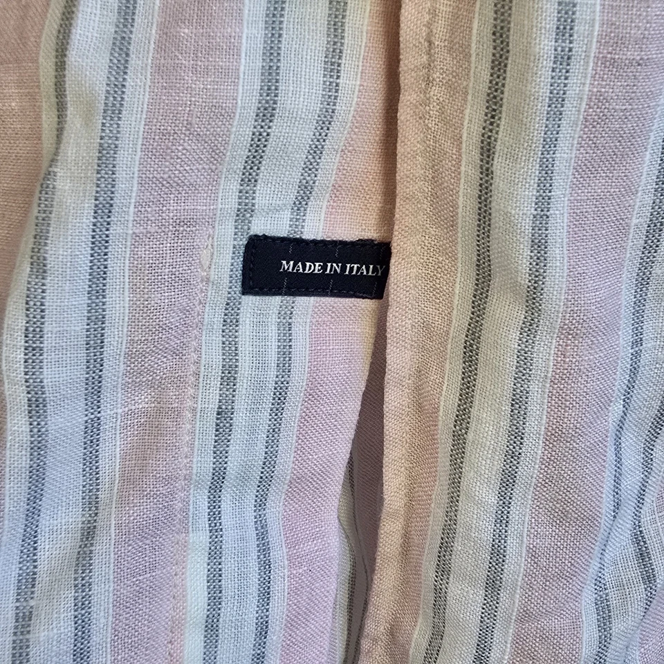 Camisa masculina Pal Zileri manga longa botão linho 44 17,5” grande listra branca rosa - Imagem 4 de 4