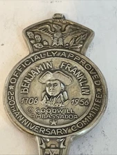 Goodwill Ambassador Benjamin Franklin Vintage Souvenir Spoon Collectible